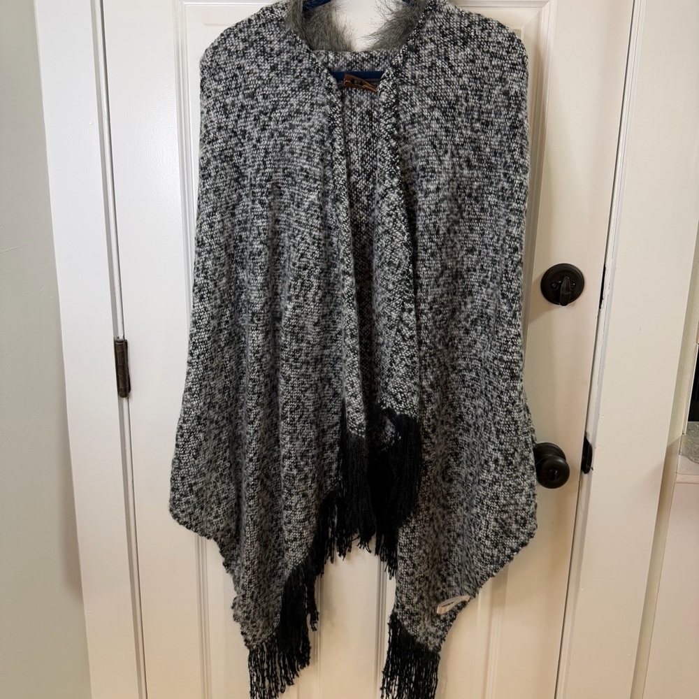 H&M Black and White Poncho with Fringe
